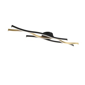 Moderne Trio LED-Deckenleuchte Blaze, 1-flammig, Messing matt und Schwarz, geschwungenes Design.