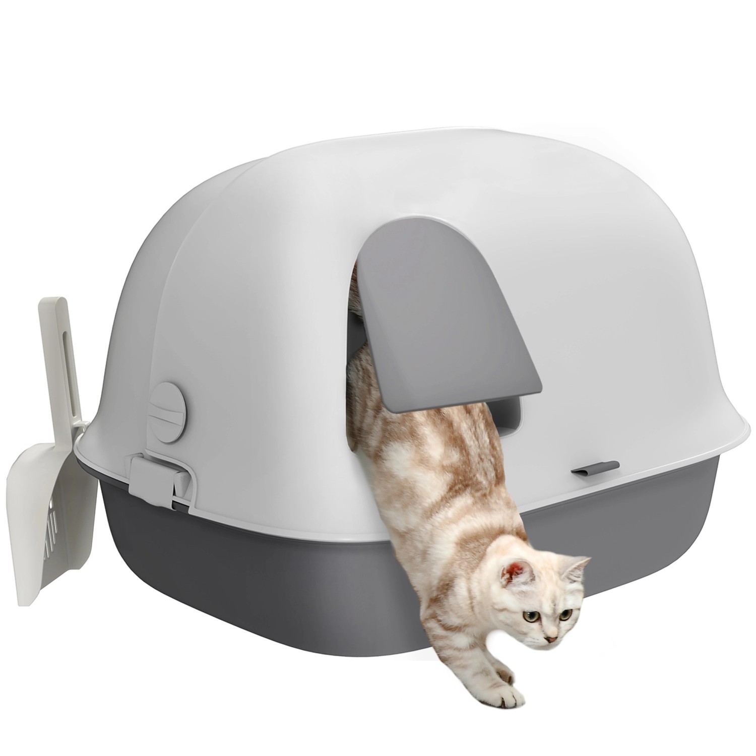 PawHut Katzentoilette Kunststoff Hellgrau 58L x 46B x 39H cm