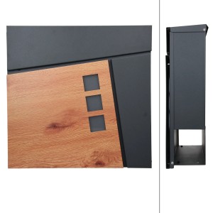 ML-Design Standbriefkasten mit Zeitungsfach, Anthrazit und Holzoptik, inklusive Pfosten.