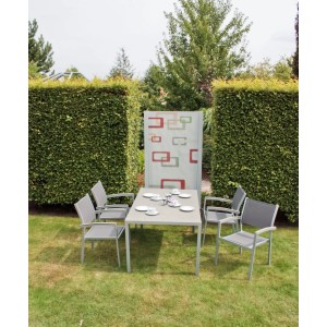 DELUKE Garten-Sitzgruppe JULIA 5-tlg. Kunststoff Grau Gartenmöbel-Set Gartengarnitur Garten-Essgruppe Stapelstühle Esstisch
