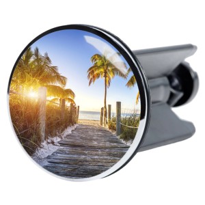 Sanilo Waschbeckenstöpsel Fort Lauderdale mit Strandmotiv und Palmen.