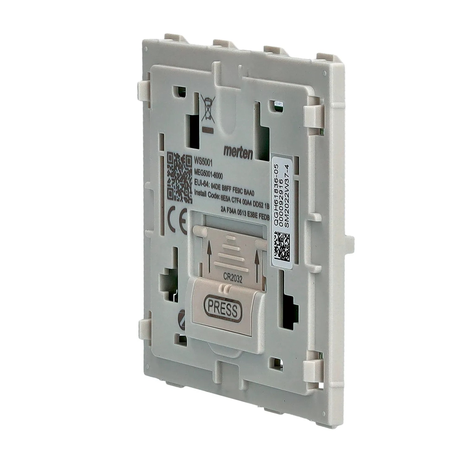 Rückseite Merten System Design Funk-Taster MEG5001-6000 für Hausautomation.