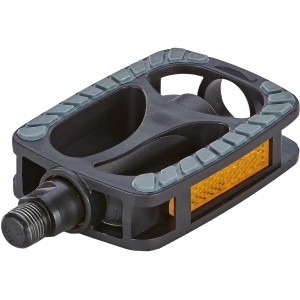 Schwarzes Universal Fahrrad-Pedal mit Reflektor und Anti-Rutsch-Noppen.