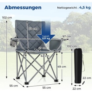 Costway Campingstuhl Faltbar mit Kühltasche & Getränkehalter Grau
