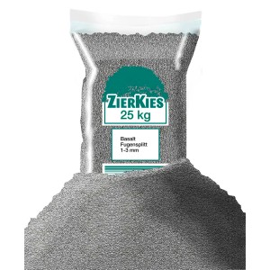 Sack Fugensplitt Schwarz, 1-3 mm Körnung, 25 kg, geeignet für Terrassen und Wege.