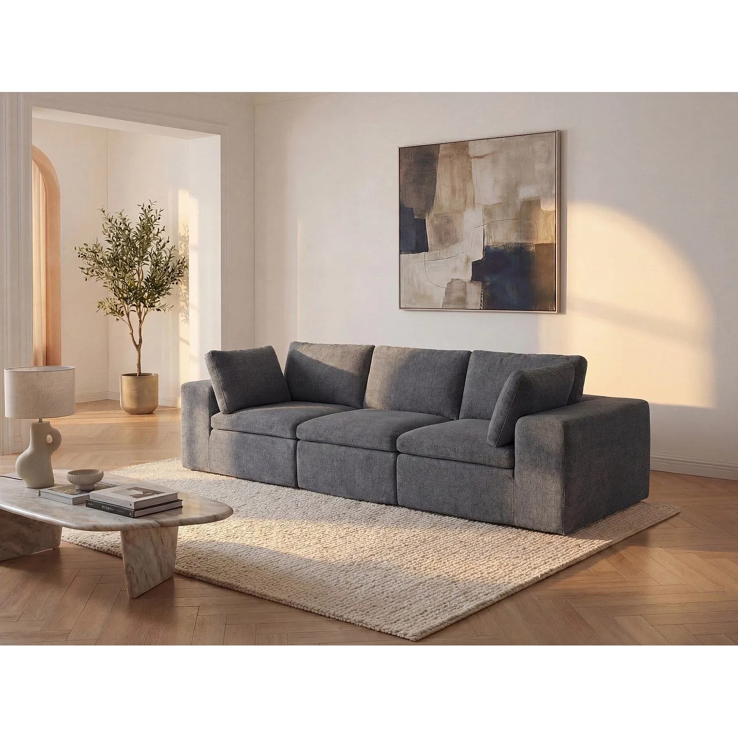 Vente-unique Modulierbares Sofa Cortoline Anthrazitgrau 304 cm
