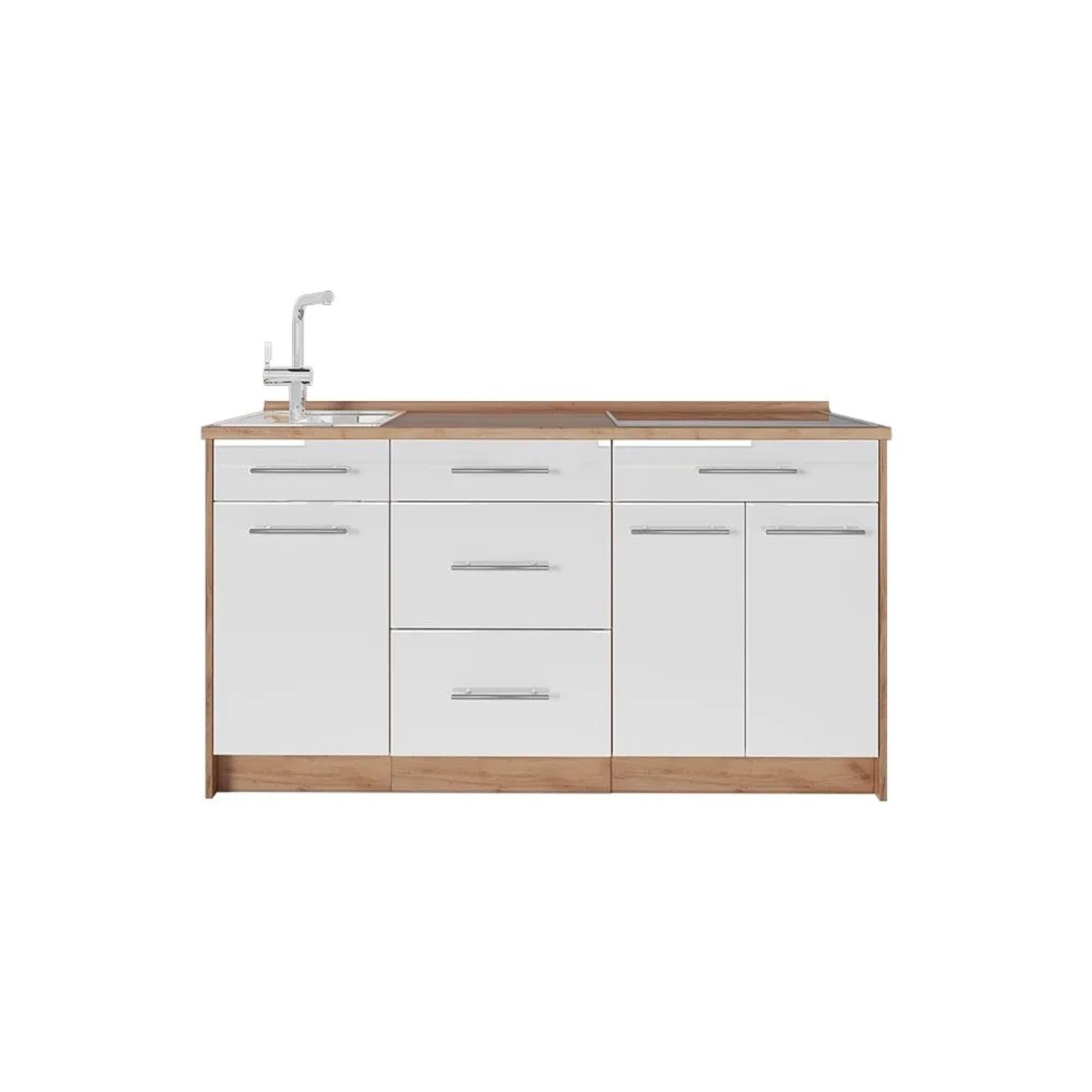 Vicco Küchenblock Fame-Line Weiß Hochglanz 150 x 82 AP Eiche Art Nr 65432