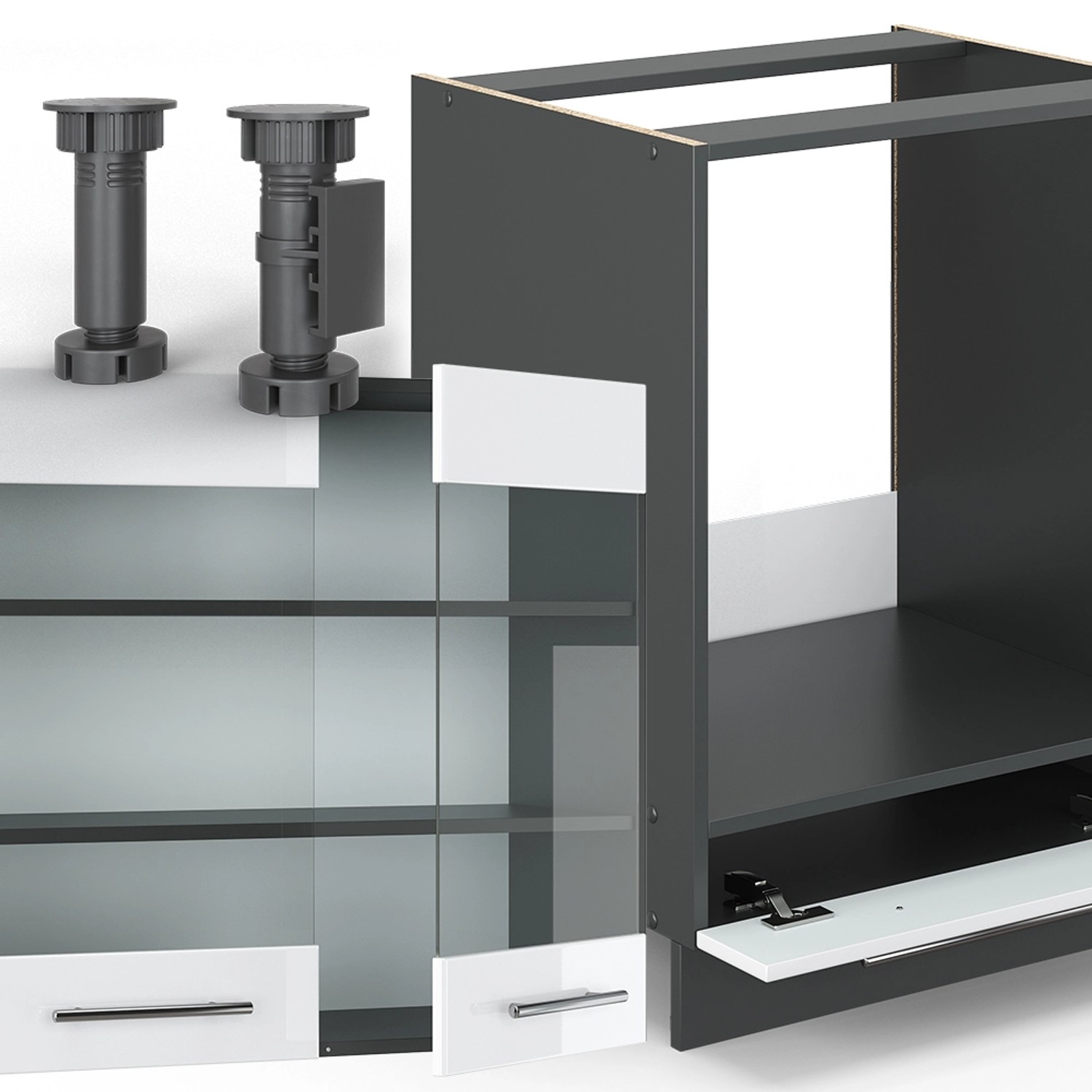 Vicco Fame-Line Küchenschrank, weiß hochglanz/anthrazit, 160 cm breit, ohne Arbeitsplatte.