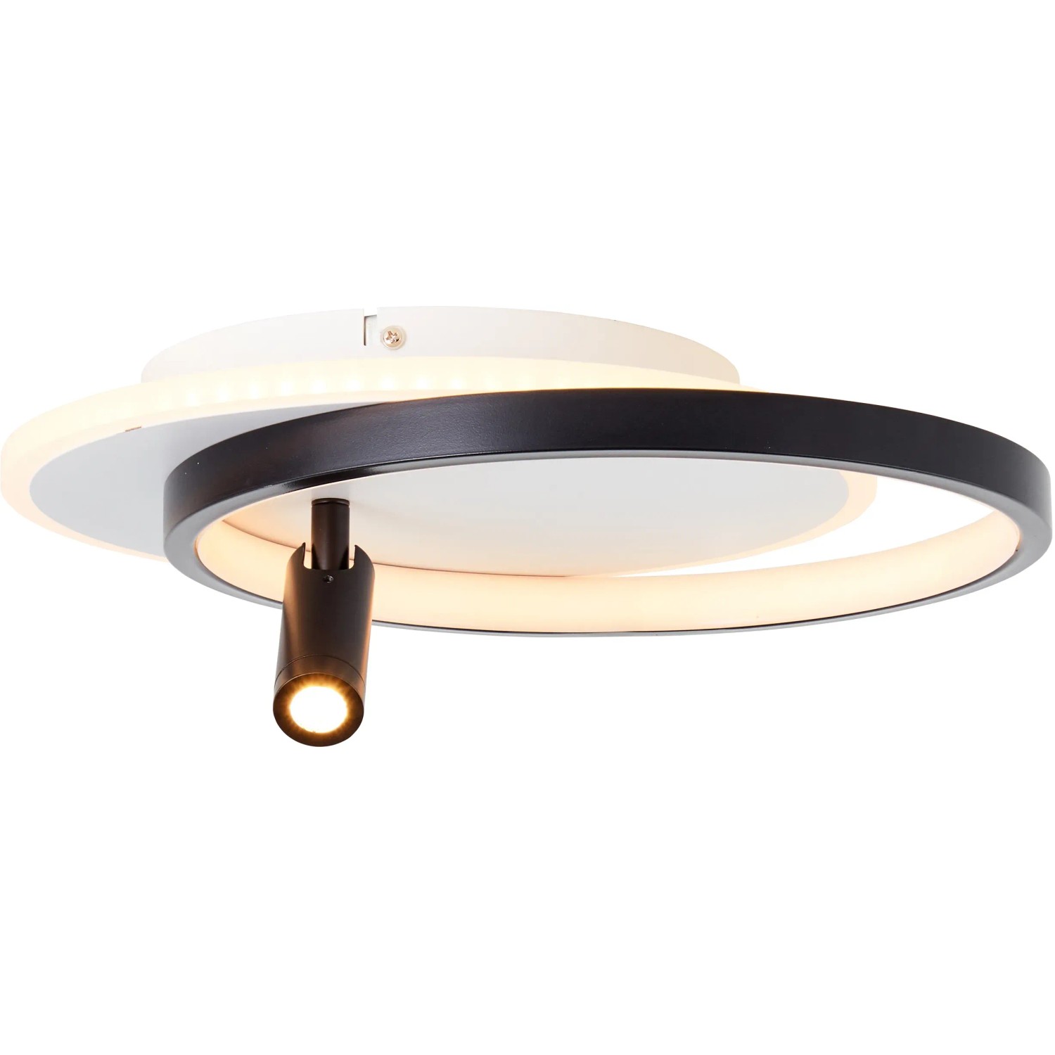 Moderne LED-Deckenleuchte Eunomia, schwarz-weiß, mit schwenkbarem Spot für flexible Beleuchtung.