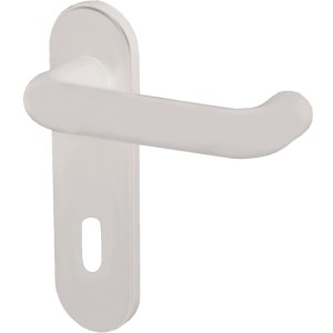 Weiße Alpertec Kurzschild-Garnitur aus Nylon für Buntbart-Türen.