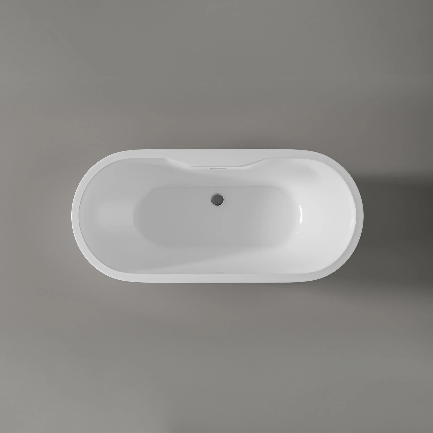 Draufsicht: Freistehende, glänzend weiße Acryl Badewanne ROMA PLUS 2.0, ovale Form.