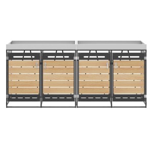 PXloue Mülltonnenbox mit Pflanzkasten, 4 Fächer, Holzoptik, Eisen, wetterfest.