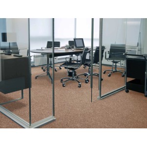 Beiger Nadelfilz Merlin Teppichboden im Büro mit Stühlen und Glastrennwand.