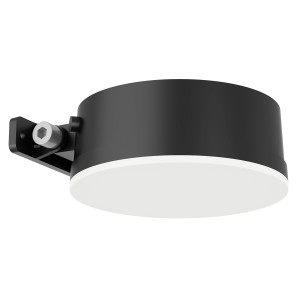 Runde Philips Vynce Solar-Wandleuchte, 1,5 W, mit Tageslichtsensor. Schwarzes Gehäuse, weiße Lichtfläche.