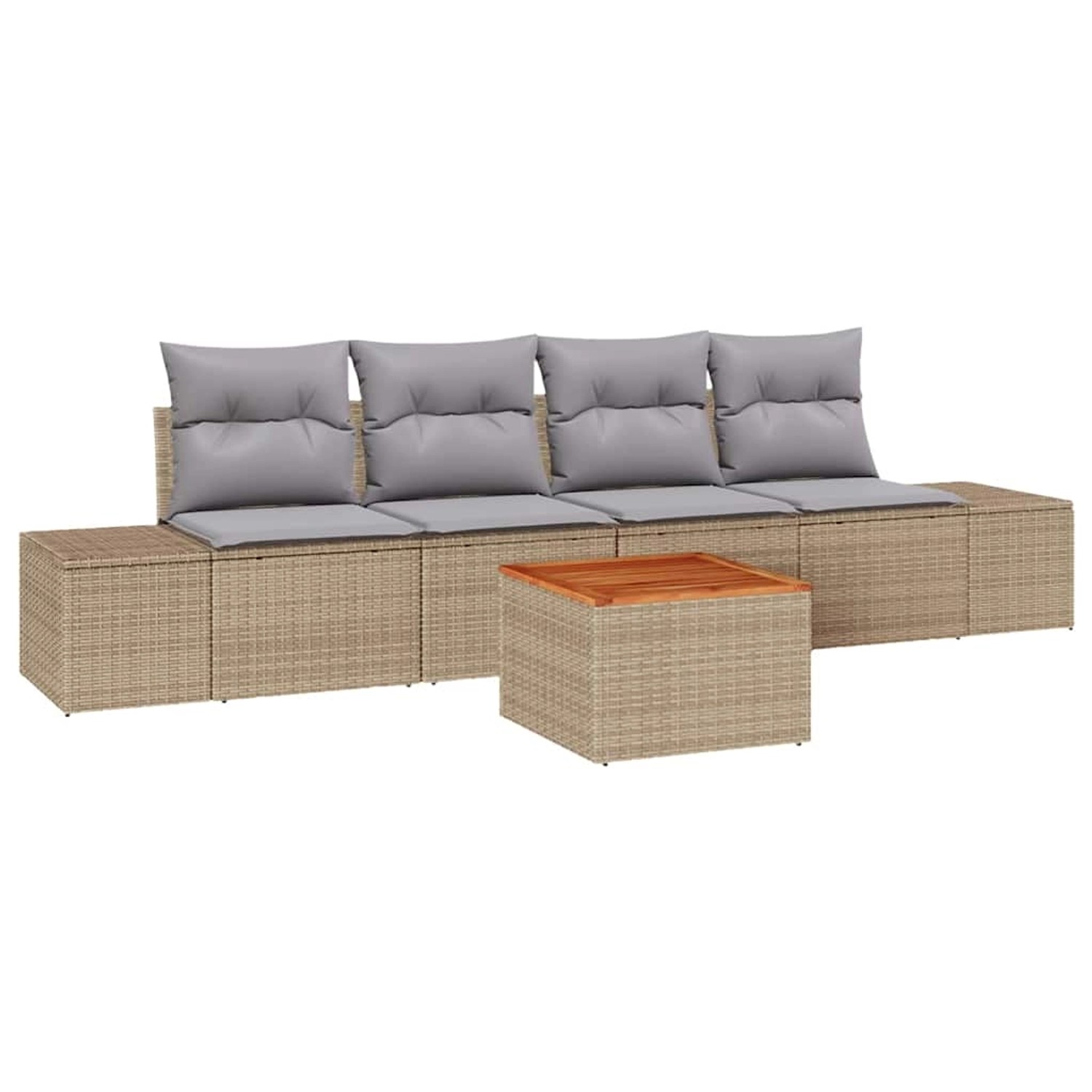 vidaXL Garten-Sofa-Set mit Kissen 5-Tlg Beige Poly Rattan 3347889 günstig online kaufen