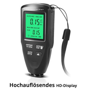 STAHLWERK Lackdickenprüfer mit HD-Display zur Schichtdickenmessung.