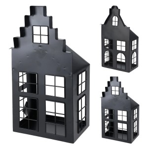 Weihnachtsdeko: Laternenhaus aus Eisen, schwarz, 21x14x41cm, 2-fach sortiert.