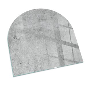 Halbkreisförmige Glasplatte in Rohbetonoptik für Kaminöfen, 100x100 cm.