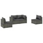 4-tlg. graues Garten Lounge Set aus Polyrattan mit anthrazitfarbenen Kissen.