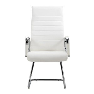 Weißer Svita Office Comfort Besucherstuhl Freischwinger im 2er Set. Hohe Rückenlehne, Armlehnen, Kunstleder, Chromgestell.