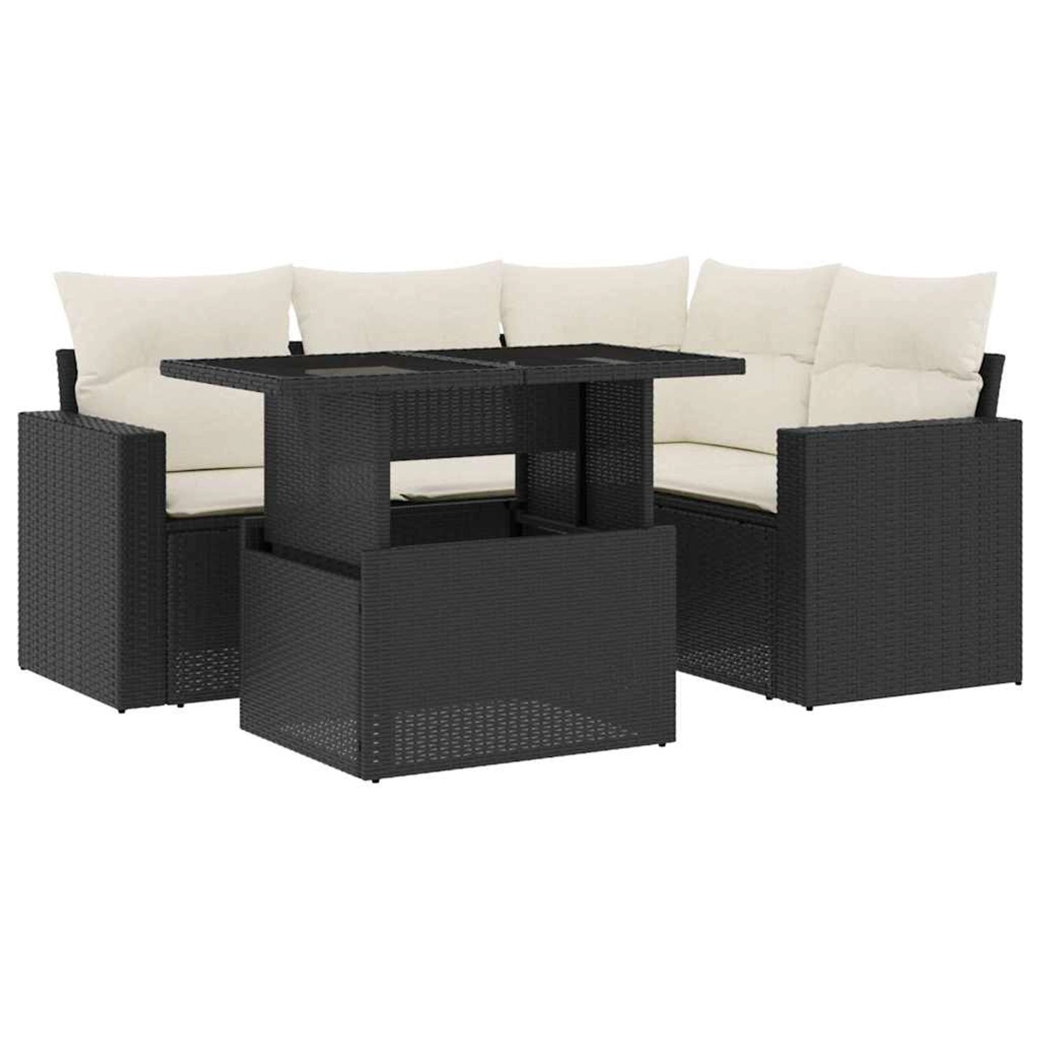vidaXL 5-Tlg Garten-Sofagarnitur mit Kissen Schwarz Poly Rattan 3267246