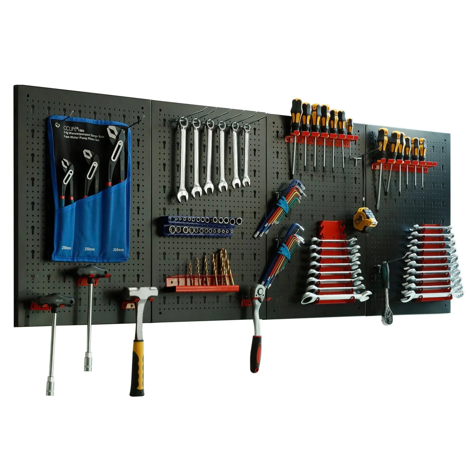CCLIFE Werkzeugwand 4tlgs 160 x 60 x 2cm Lochwand Mit 52tlgs Zubehör Schwarz