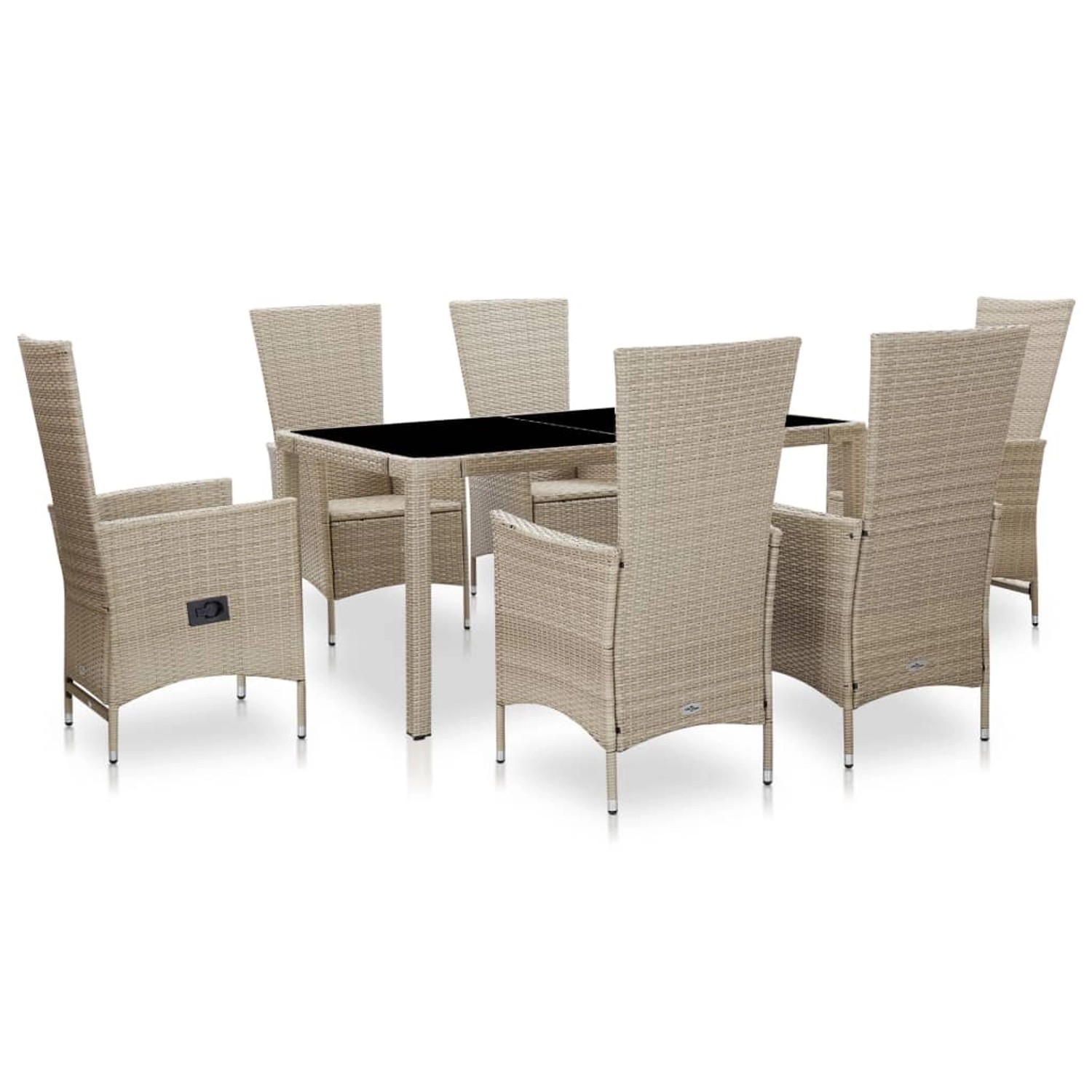 vidaXL 7-tlg Garten-Essgruppe mit Auflagen Poly Rattan Beige