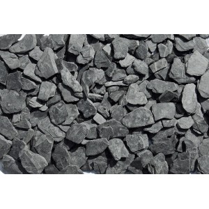 Graphit-schwarze Schieferplättchen (20-40mm) als Zierkies im 20kg Sack.
