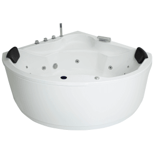 Weißer Basera® Indoor Eck-Whirlpool Nendo Basic 149x149 mit Armatur und Kopfstützen.