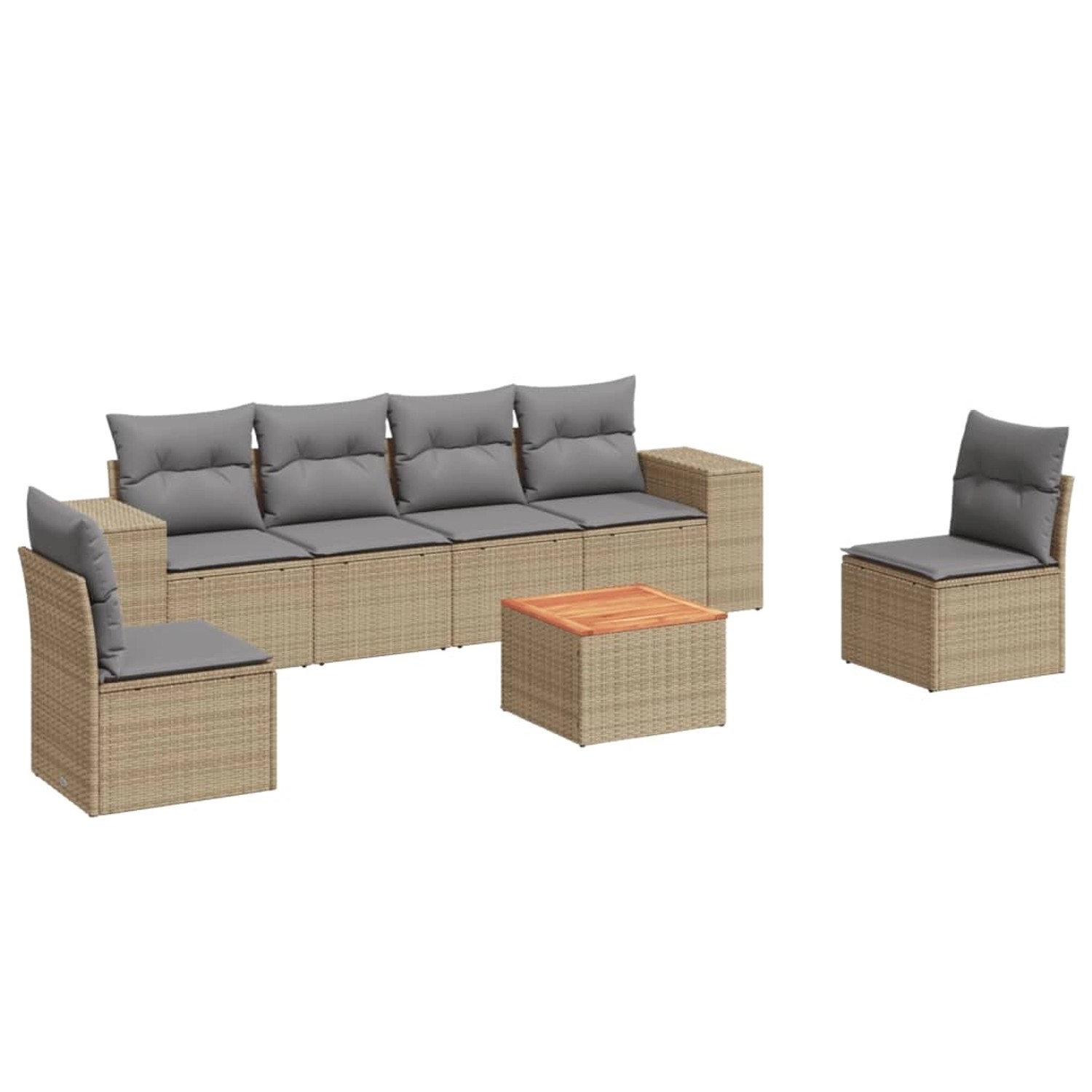 vidaXL 7-Tlg Garten-Sofagarnitur mit Kissen Beige Poly Rattan 3225394 günstig online kaufen