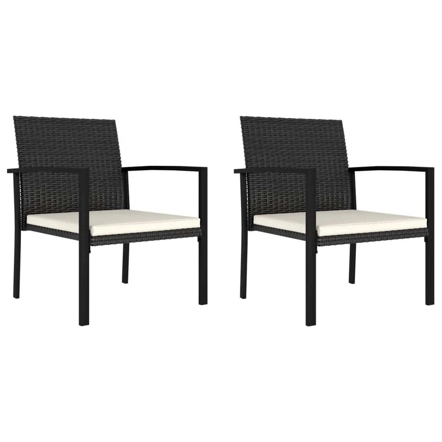 Furnicato Garten Essstuhl Set Schwarz Mit Cremeweißen Kissen 53 X 58 5 X 83 Cm
