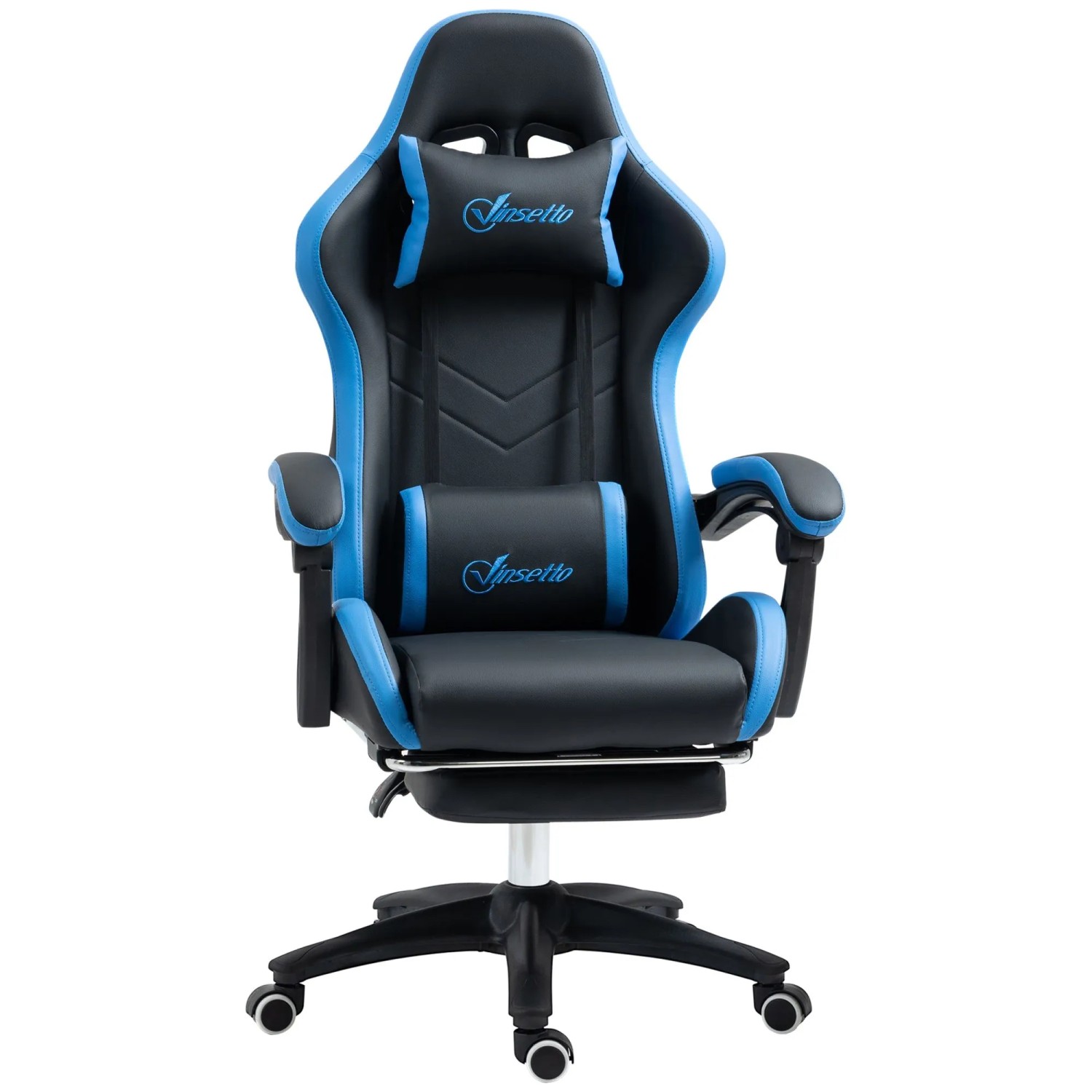 Vinsetto Gaming Chair Kunstleder Schaumstoff Nylon Stahl 65L x 65B x 121-129H cm Schwarz+Blau