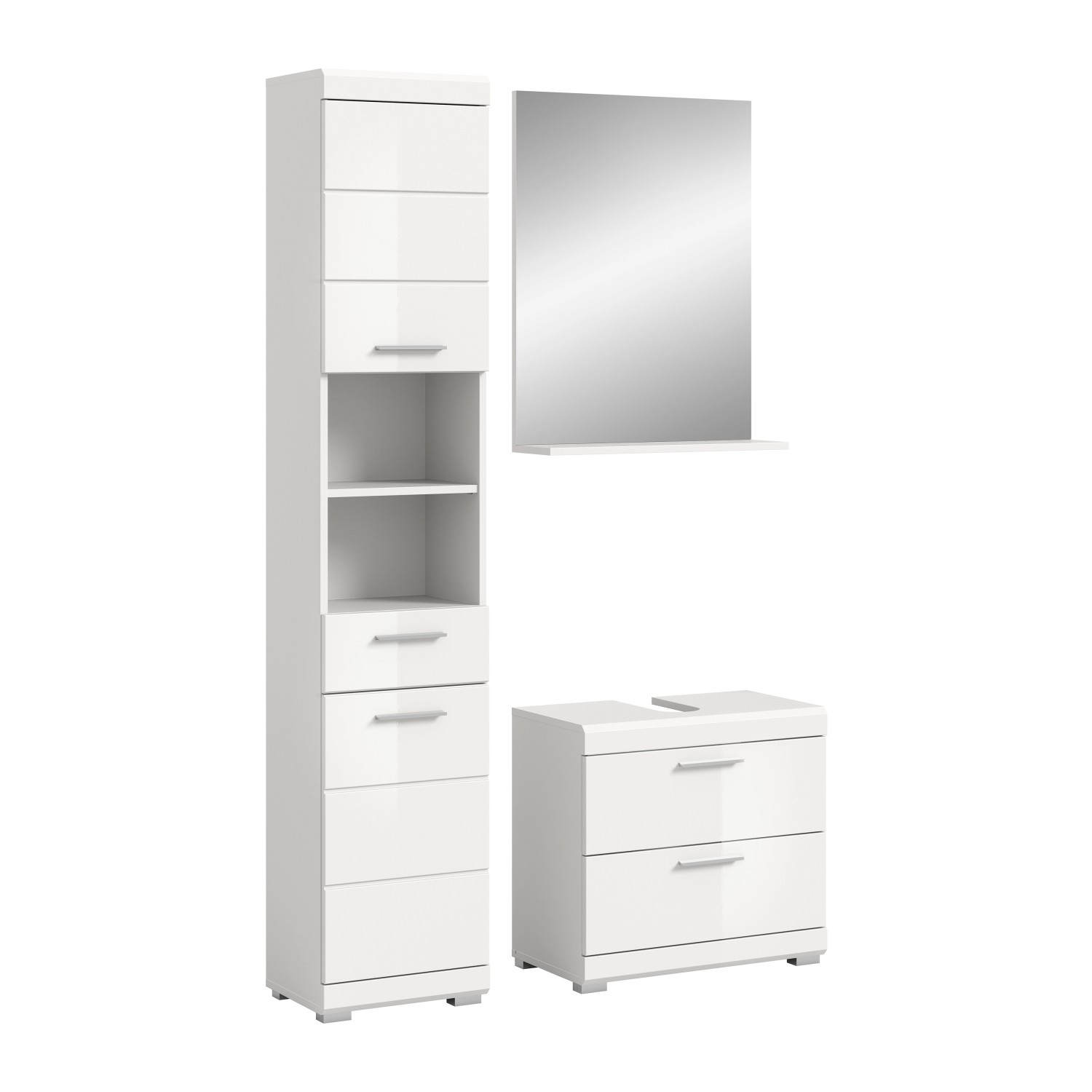 Badkombination 3-teilig mit Spiegel 112 x 191 x 34 cm Front Weiß Hochglanz FSC®