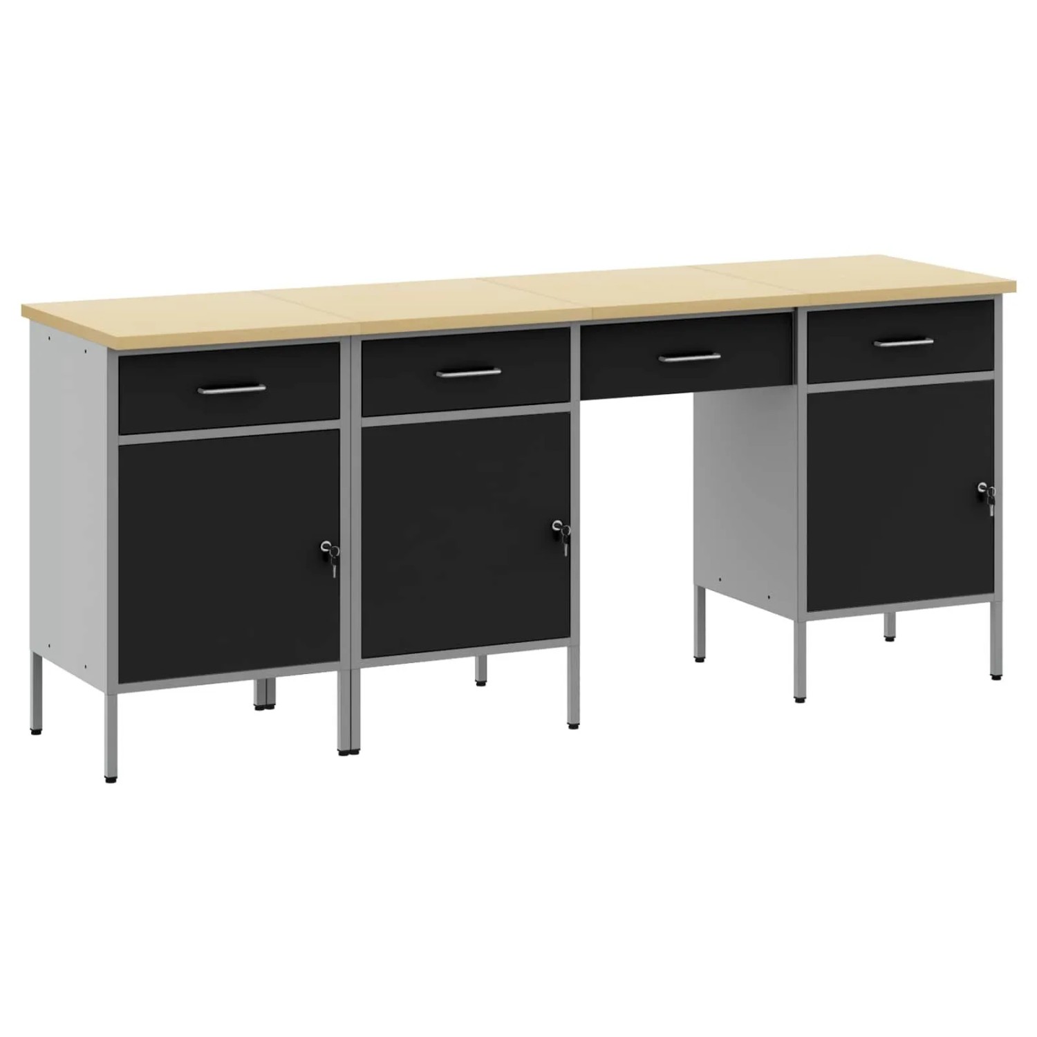 vidaXL Werkbank mit Schubladen 4-Tlg Schwarz 200 x 55 x 85 cm 3321380