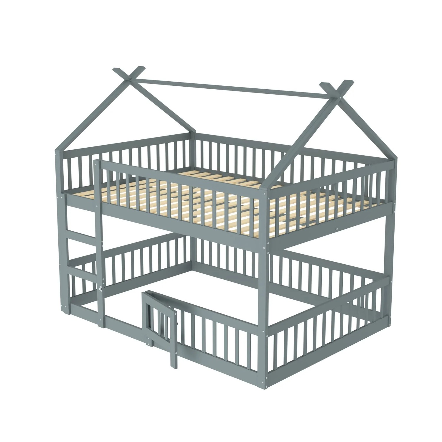 KOMHTOM Kinderbett  Etagenbett 140 x 200 Cm  Familienbett Mit Treppe  Loft-Stil  Massivholz + Metall + Sperrholz + Mdf  Grau  Ohne Matratze