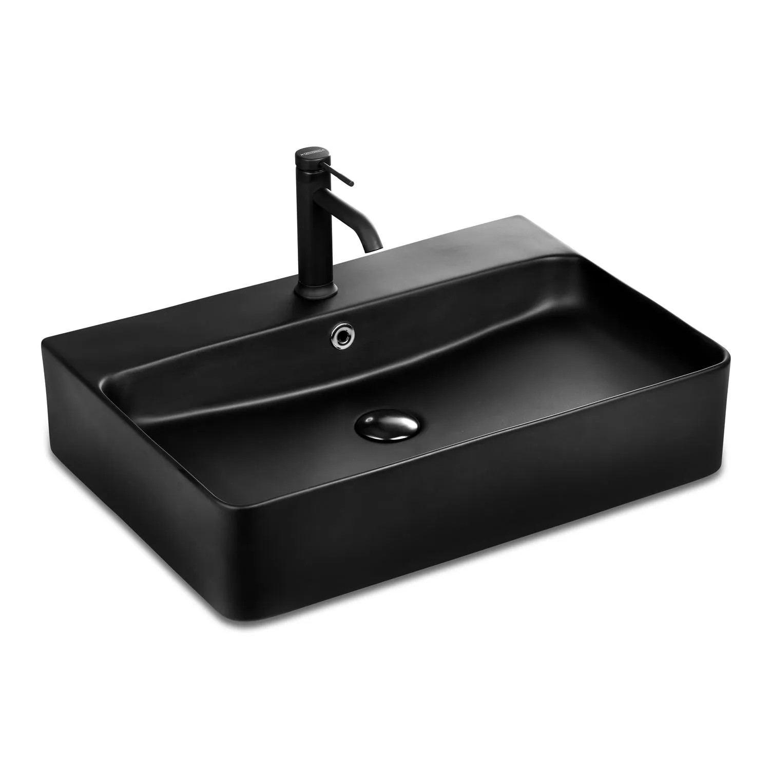 Stilform Berlin Waschbecken Schwarz Matt 60 x 42 aus Feinster Keramik für Wandmontage oder als Aufsatzwaschbecken mit Hahnloch