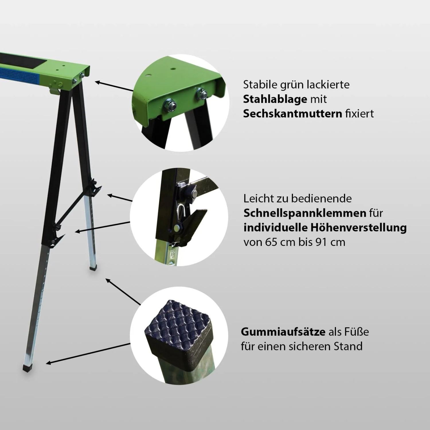 TRUTZHOLM Arbeitsbock, klappbar und höhenverstellbar bis 91cm, aus Stahl.