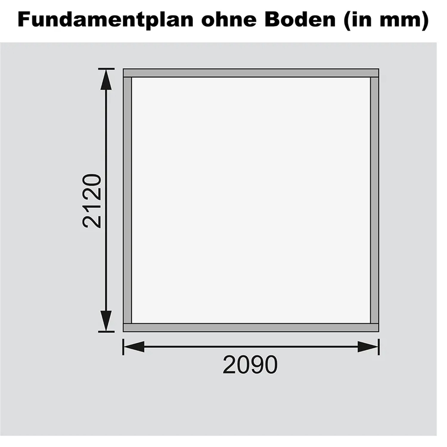 Fundamentplan des Karibu Holz-Gartenhauses Raala, 209x213 cm, ohne Boden.