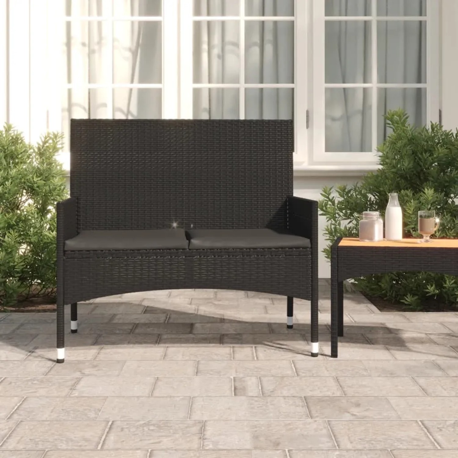 vidaXL Rattanbank Poly 2-Sitzer mit Kissen Schwarz kaufen bei OBI