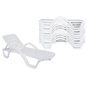 DELUKE Sonnenliege OLAF 10er Set Klappbar Stapelbar 54x187x30cm Kunststoff Weiß Gartenliege Strandliege