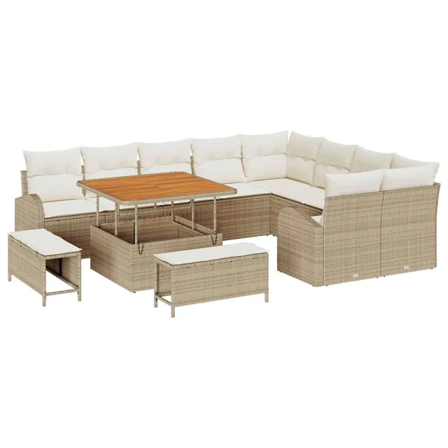 vidaXL Garten-Sofa-Set mit Kissen mit Speicher 12-Tlg Beige und Creme 3364376