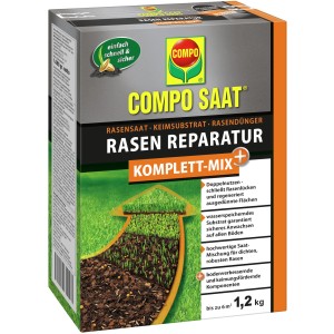 Compo Saat Rasen-Reparatur Komplett Mix+ 1,2kg für bis zu 6m²: Packung Rasensamen zur Rasenreparatur.