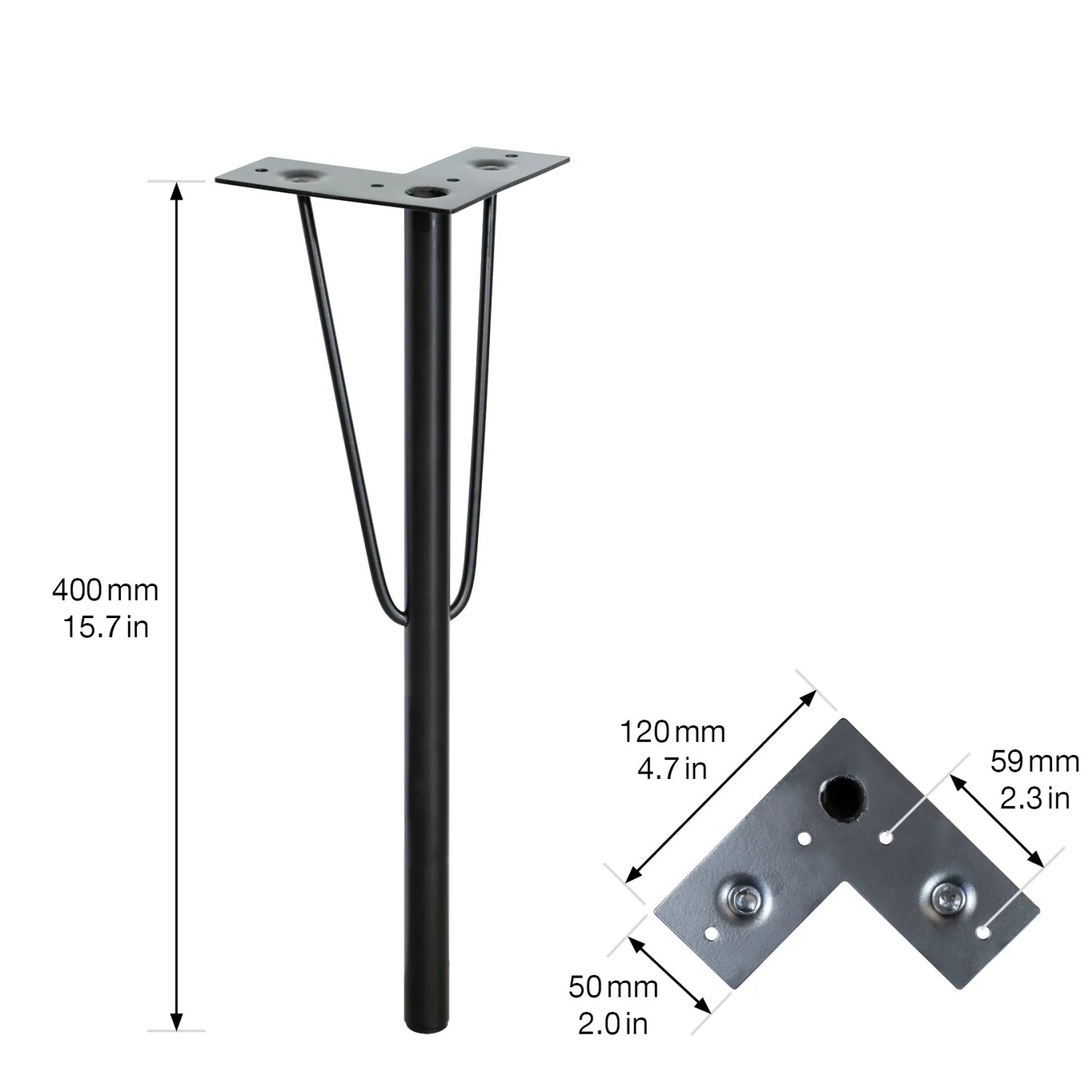 Schwarzes Wagner Hairpin Leg Möbelbein, 40 cm hoch, aus Stahl für Retro-Möbeldesign.