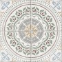 Bodenfliese Albergo Grau mit floralem Patchwork-Muster, 42x42 cm.