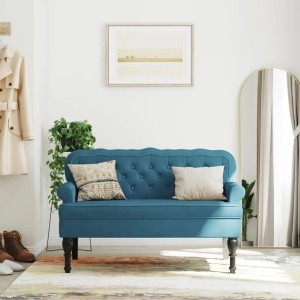 vidaXL Sitzbank mit Rückenlehne Blau 119,5x64,5x75 cm Samt 372164