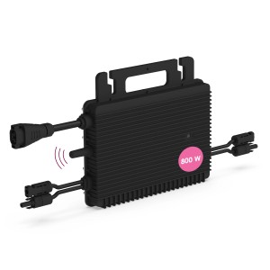 Schwarzer Hoymiles HMS-800W-2T Mikro-Wechselrichter für Balkonkraftwerke mit Anschlüssen.