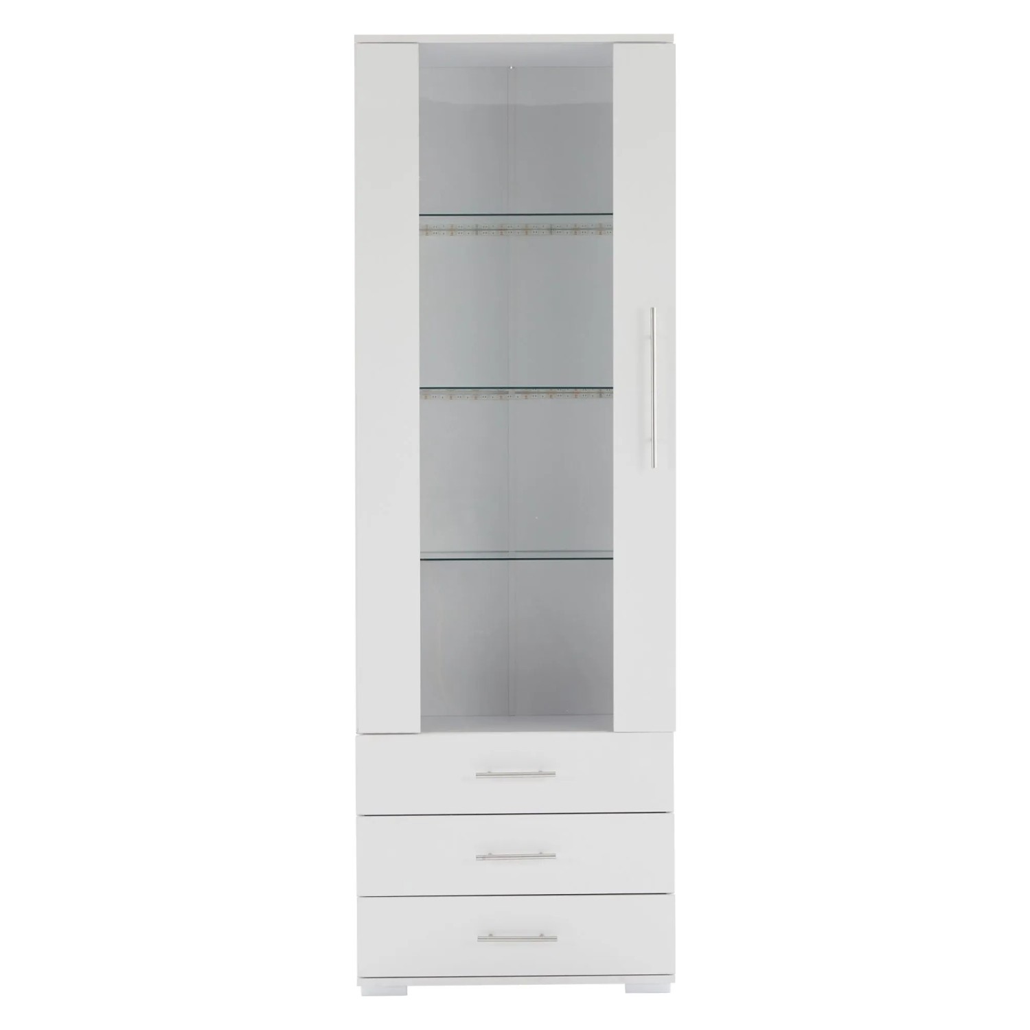 okwish Vitrine mit LED Beleuchtung Schubladen Glasvitrine Wohnzimmer 60x35x180cm Weiß