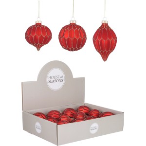 Rote Glas Weihnachtskugeln, 9er Set, Ø 8cm, verschiedene Formen.