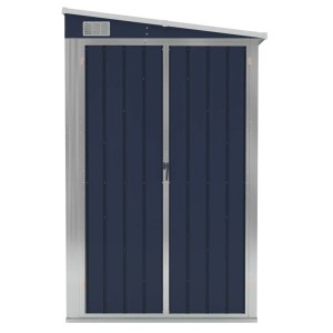 Anthrazitfarbener Wand-Geräteschuppen aus Stahl mit Doppeltür für Gartengeräte und Werkzeug.