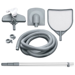 Summer Waves Reinigungsset Deluxe für Stahlrahmen Pool: Kescher, Bürste, Schlauch und Teleskopstange.
